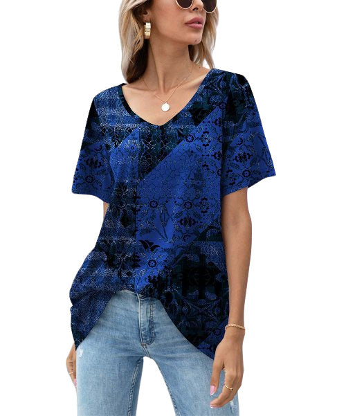 Blue & Black Abstract V-Neck Tunic Size 3X
