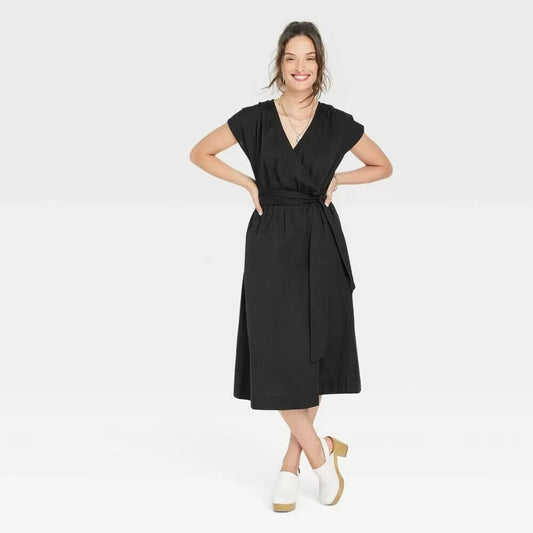 Women's Short Sleeve Wrap Dress - Universal Thread Black S