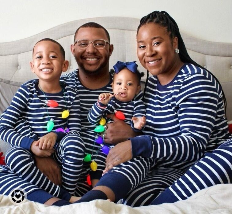 Men's Striped 100% Cotton Matching Family Pajama Set - Navy S