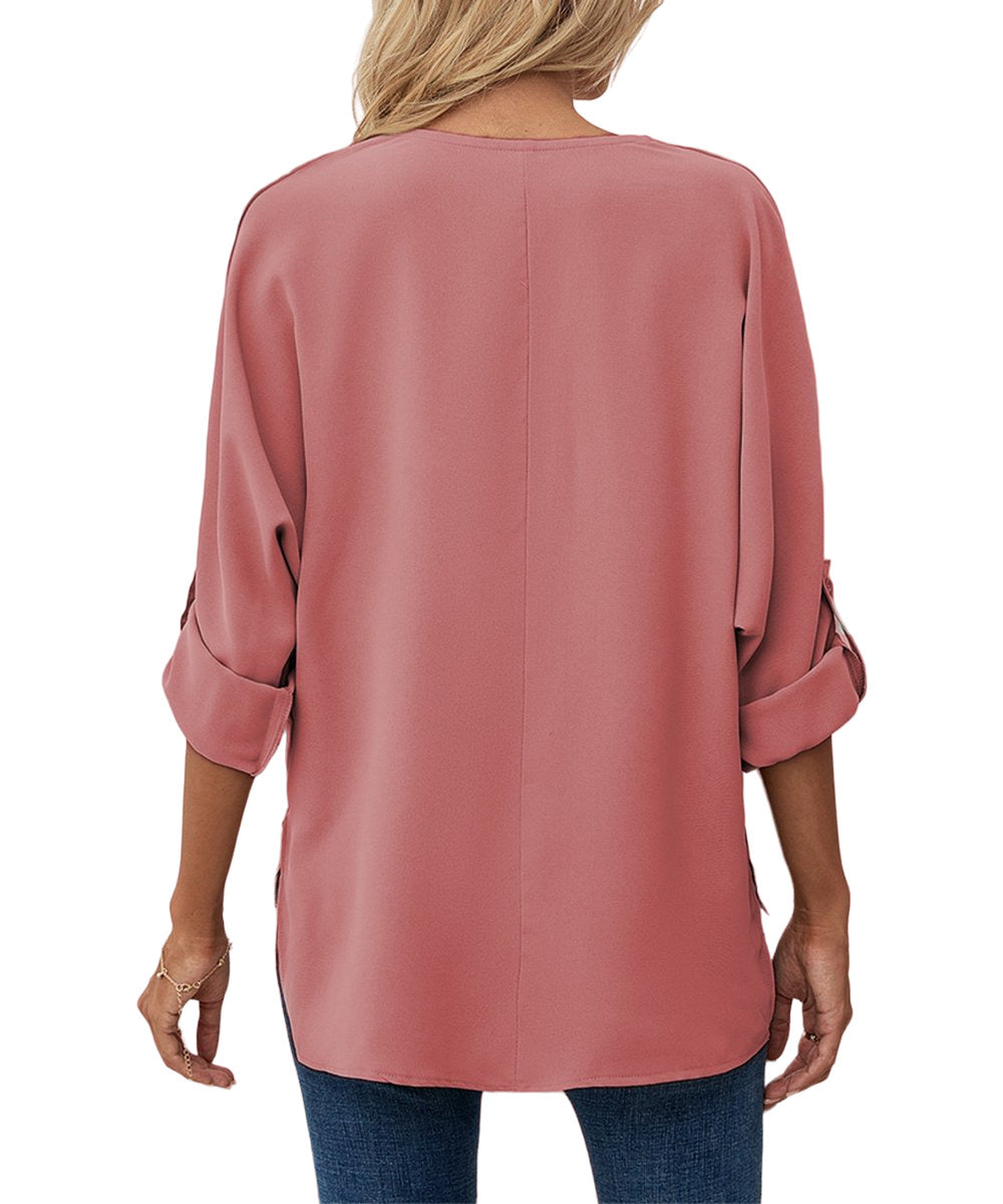 Pantalon Pink Roll Tab Sleeve V-Neck Top Size XXL