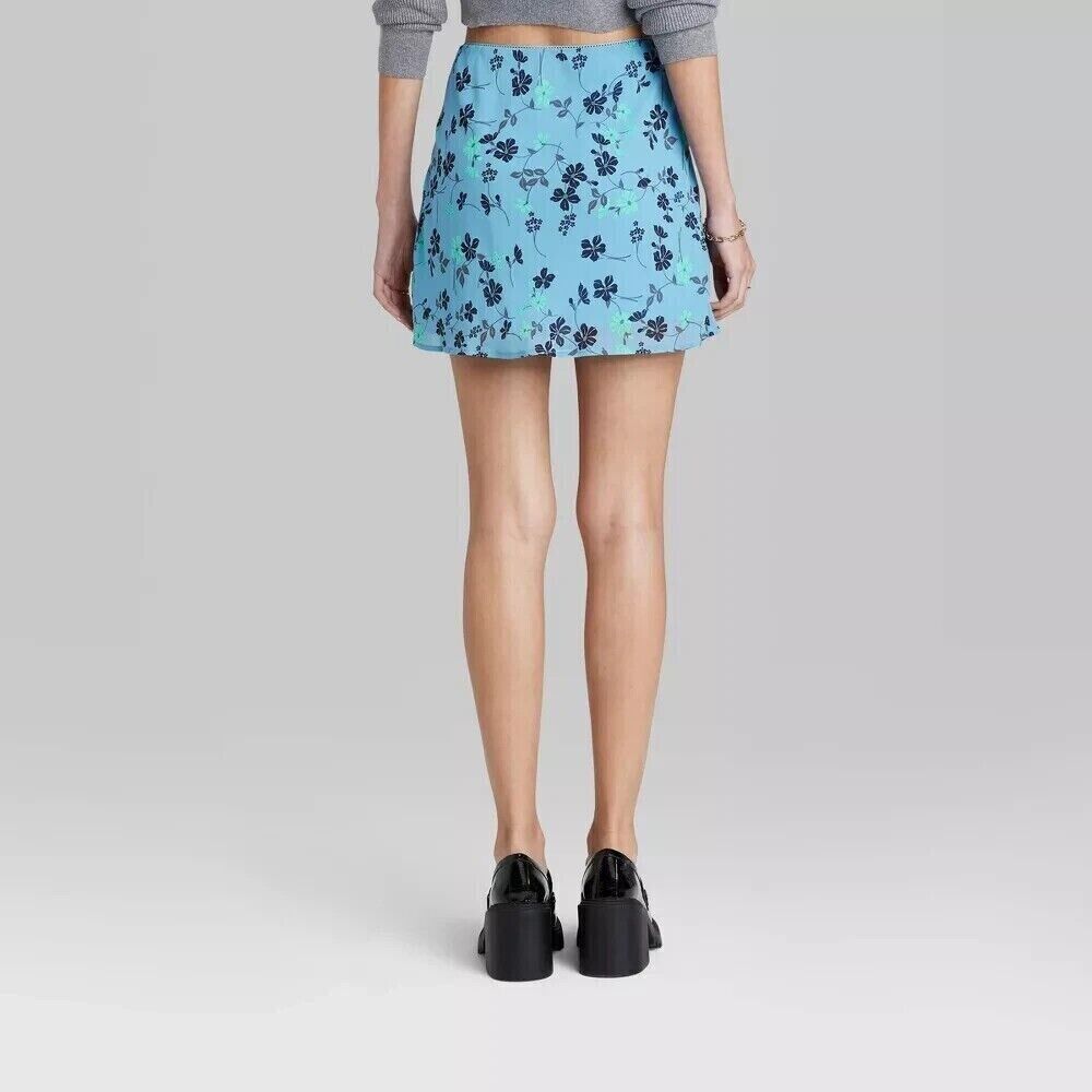 Women's Chiffon Slip Mini Skirt Wild Fable Light Blue Floral S