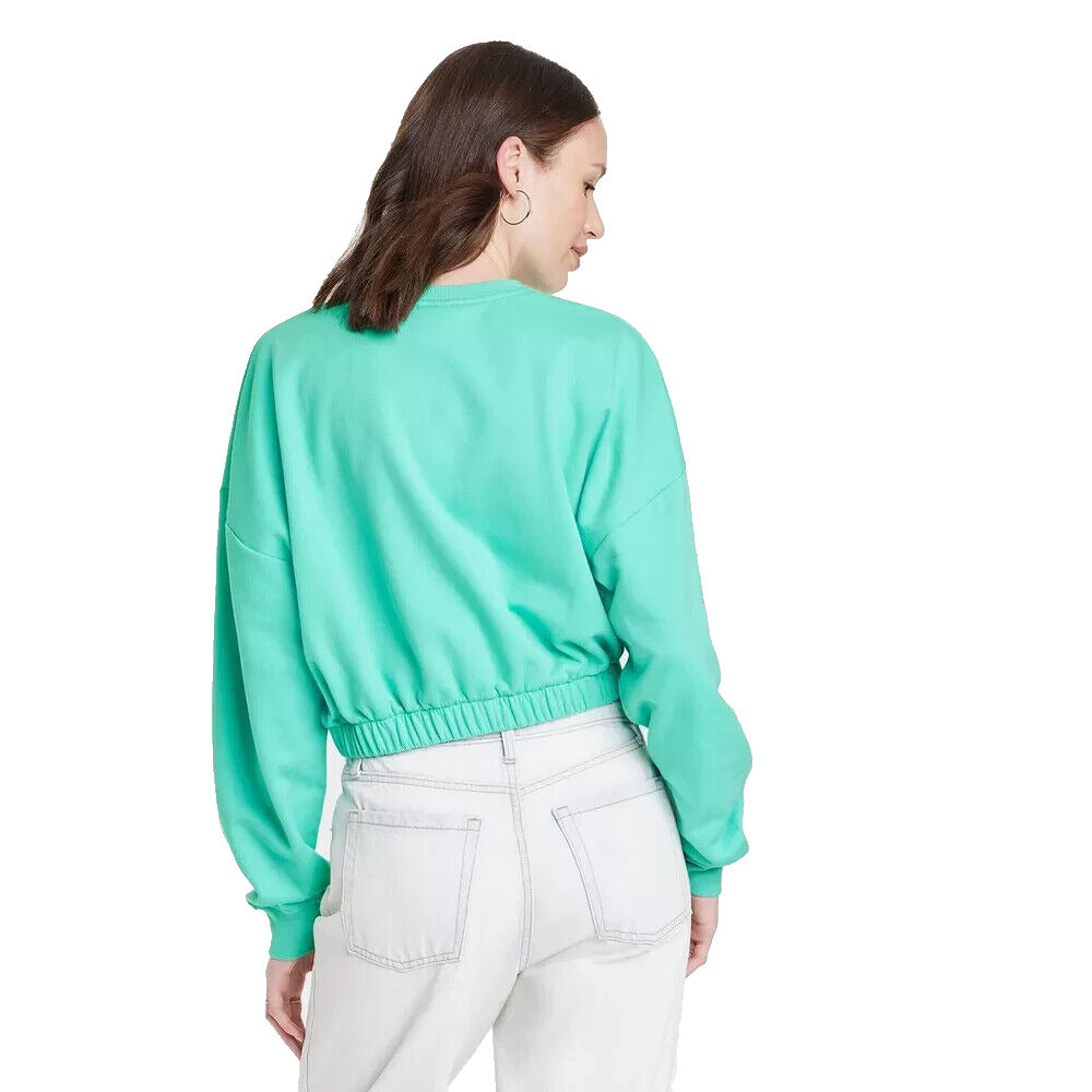 Women's Lucky Airbrush Graphic Cropped Sweatshirt - Green S