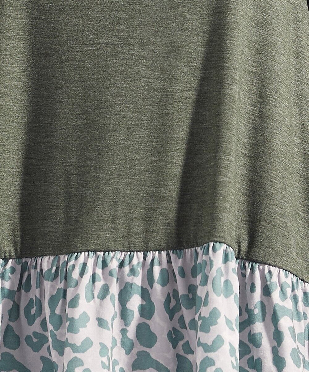 Arcadia Green & Gray Cheetah Contrast-Hem Scoop Neck Top Size 3X