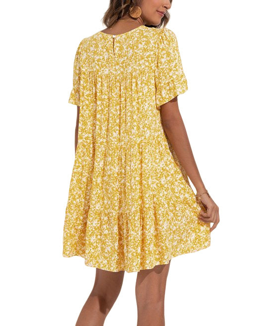 Amasoo Yellow Floral Short-Sleeve Shift Dress Size 2XL
