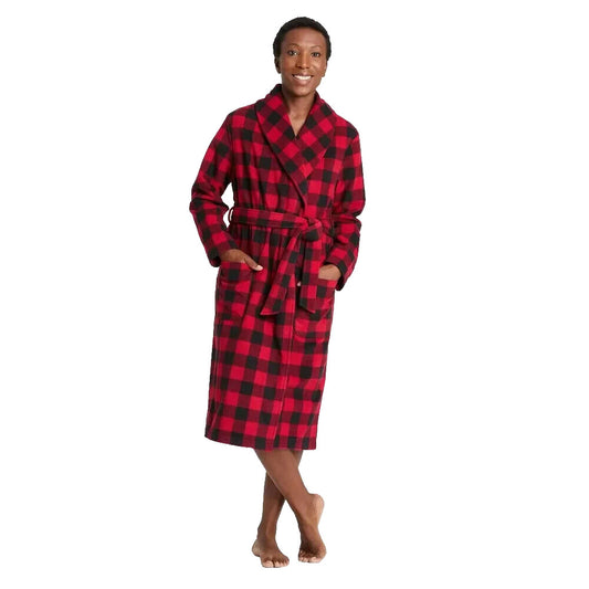 Adult Holiday Buffalo Check Plaid Fleece Matching Family Pajama Robe Medium