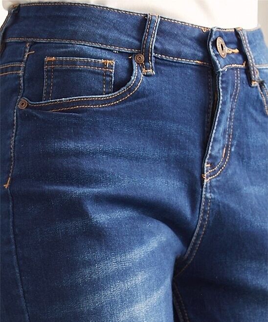 Suzanne Betro Weekend Dark Blue Wash Mia Distressed-Hem High-Waist Flare Jeans14