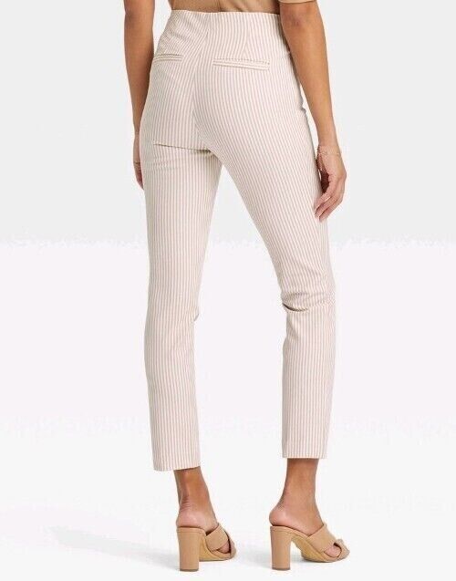 Women's High Rise Slim Fit Ankle Pants A New Day Cream Striped 16 Ivory Strip