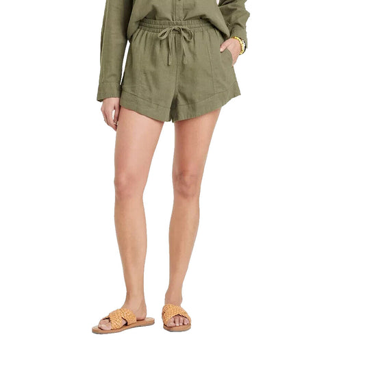 Women's High Rise Linen Pull On Shorts Universal Thread Olive Green L