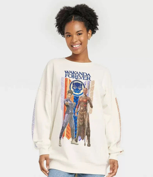 Women Marvel Wakanda Forever Graphic Sweatshirt - Cream Large Ivory