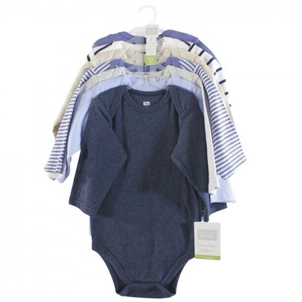 Hudson Baby Infant Boy Cotton Long-Sleeve Bodysuits 7pk, Boy Basic, 0-3 Months