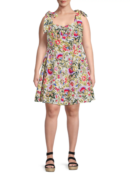 Terra & Sky Women's Plus Size Button Front Tie Shoulder Dress, Clothing Size:1X