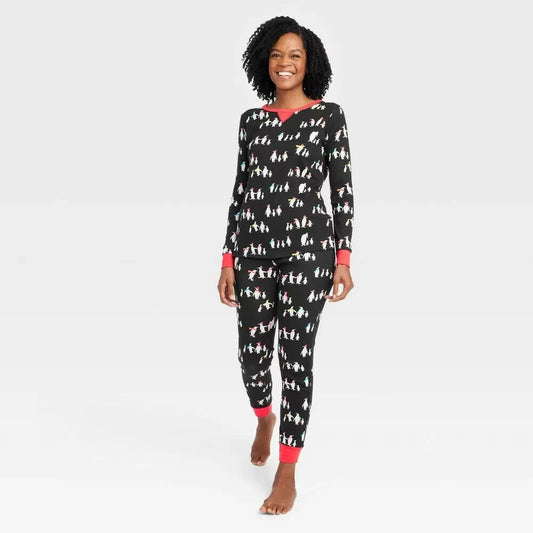 Women's Holiday Penguins Print Matching Family Pajama Set - Wondershop Black S