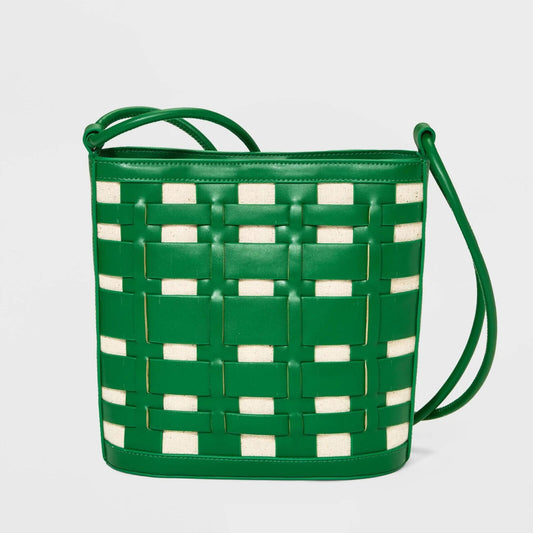 Basket Weave Woven Bucket Bag - A New Day Green