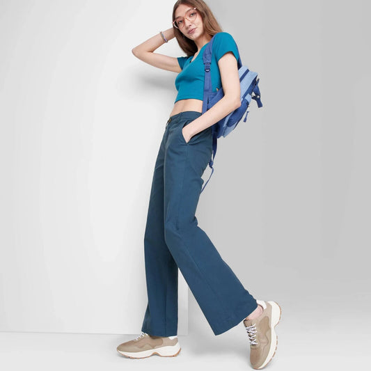 Women's Low-Rise Flare Chino Pants - Wild Fable Dark Blue 18