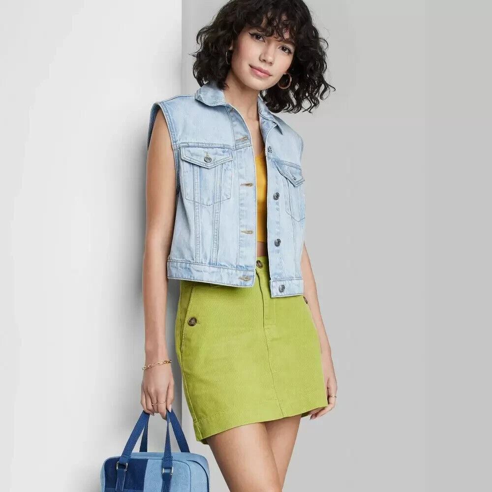 Womens High Rise Cord Mini Skirt Wild Fable Lime Green 0