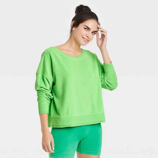 Women's Terry Cloth Open Back Pullover Sweatshirt - JoyLab Light Green L