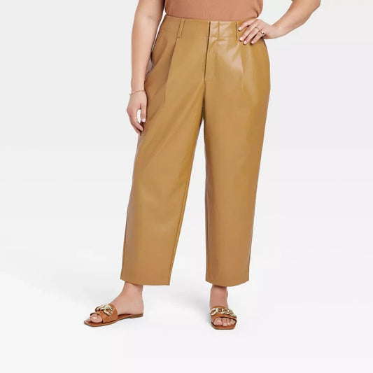Women's High-Rise Faux Leather Tapered Ankle Pants - A New Day™ Size 24W
