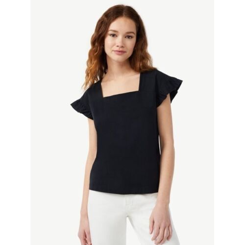 Free Assembly Women's Square Neck Top with Flutter Sleeves, Size M