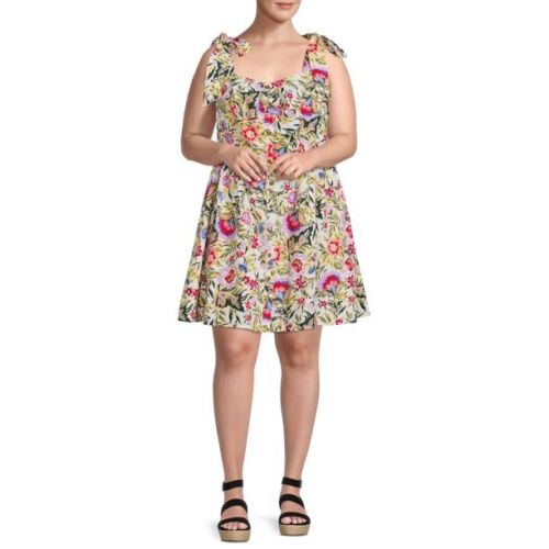 Terra & Sky Women's Plus Size Button Front Tie Shoulder Dress, Clothing Size:1X