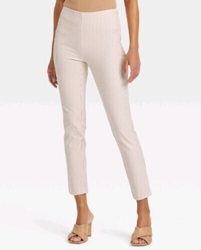Women's High-Rise Slim Fit Ankle Pants - A New Day Cream Striped 14, Ivory